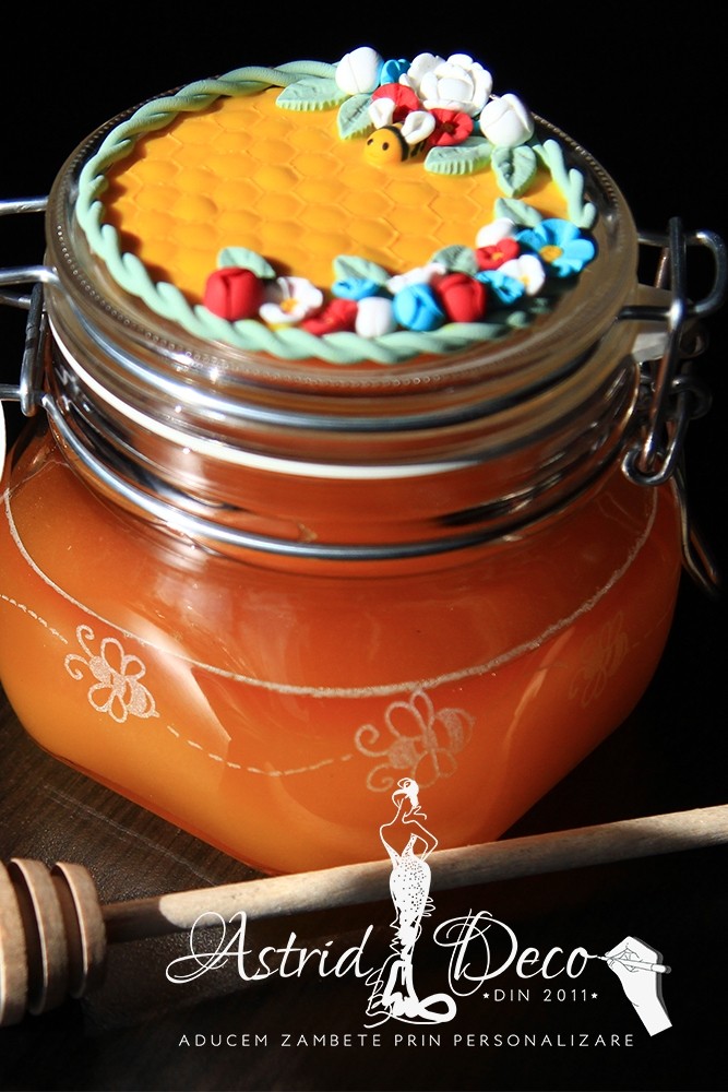 Borcan miere - gravat manual si decorat 