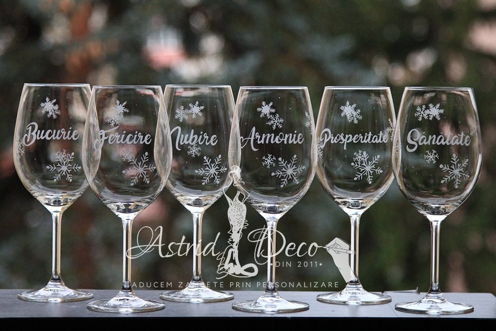 Set 6 pahare vin gravate manual - Cuvinte si Fulgi