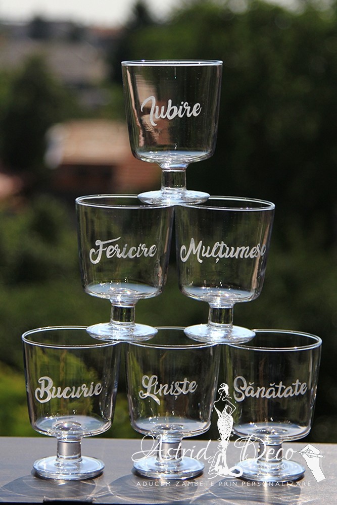 Set 6 pahare gravate manual - Cuvinte