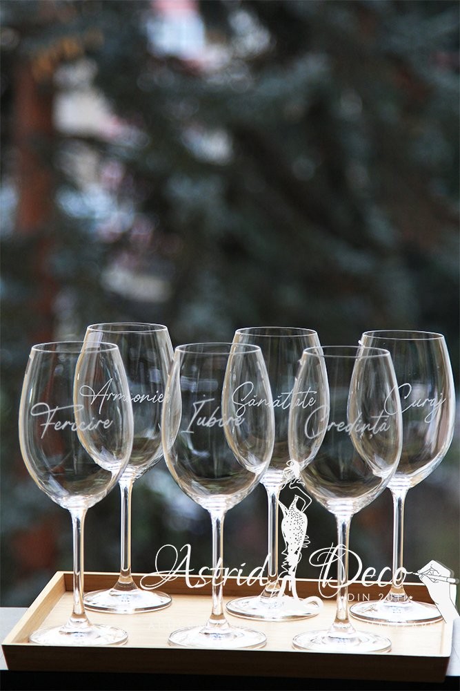 Set 6 pahare Bohemia vin- gravate manual-Cuvinte