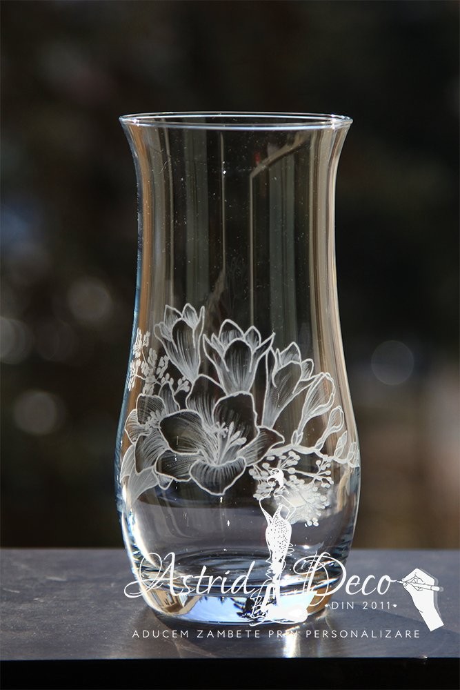 Vaza sticla gravata manual - Frezii 