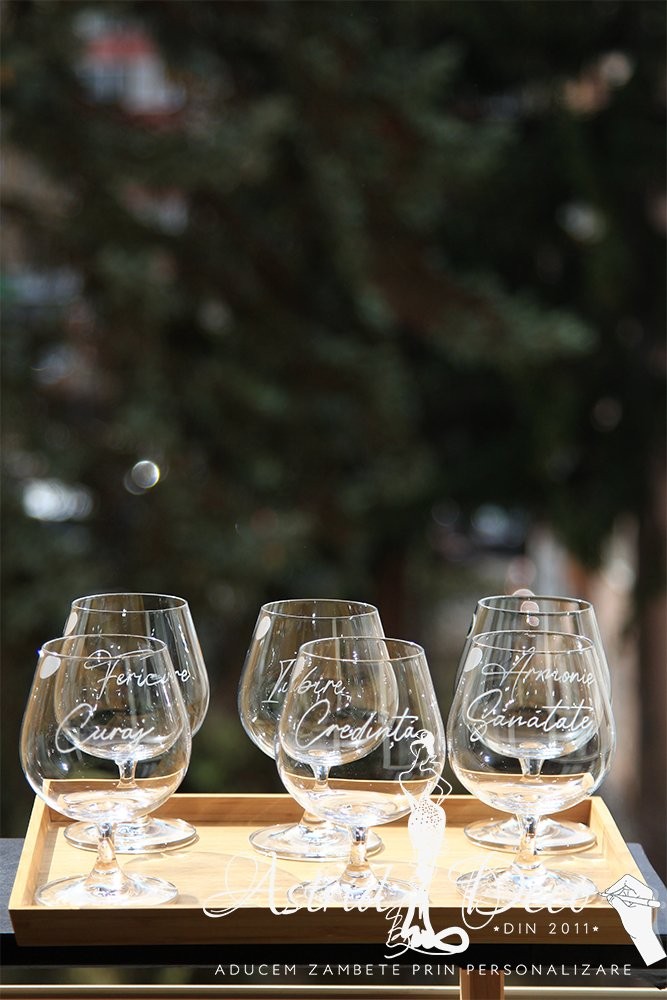 Set 6 pahare Bohemia - cogniac- gravate manual - Cuvinte 