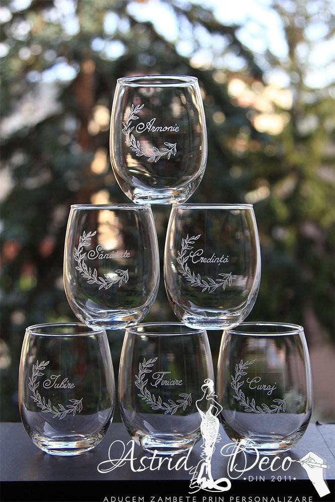 Set 6 pahare gravate manual - Cuvinte urari 