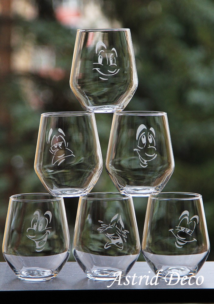 Set 6 pahare gravate - Faces