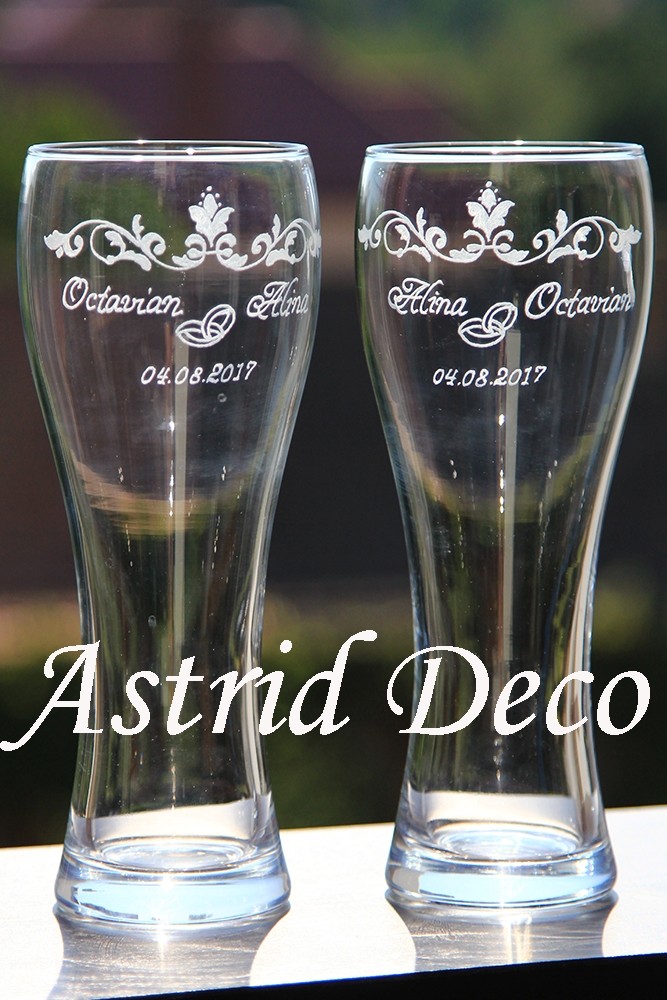 Set 2 pahare de bere - gravate manual - Aniversare