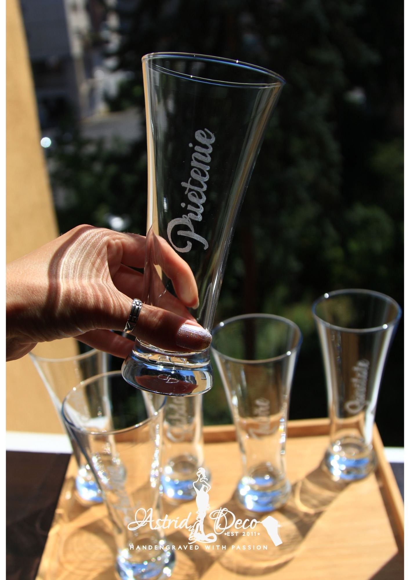 Set 6 pahare bere - gravate manual - cuvinte