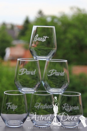 Set 6 pahare gravate manual - Family & Guest 
