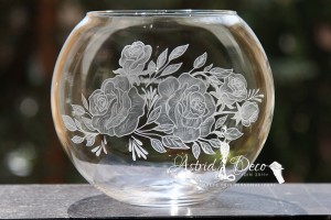Bol de sticla gravat manual -5 Trandafiri - 20cm
