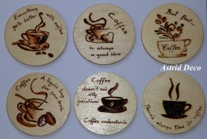 Set 6 coastere pirogravate - Coffee