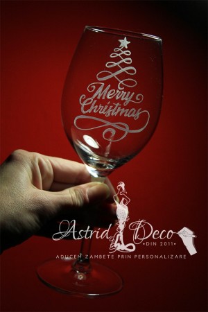 Pahar vin -gravat manual- Merry Christmas