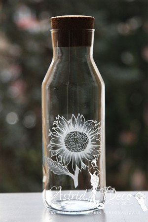 Carafa cu dop pluta - gravata manual - Floarea soarelui 