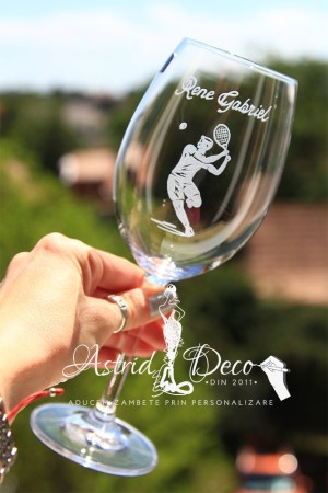 Pahar Bohemia vin gravat manual - Tenismen 