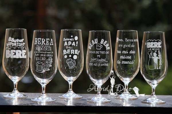Set 6 pahare Bohemia - Bere - gravat manual - Mesaje haioase